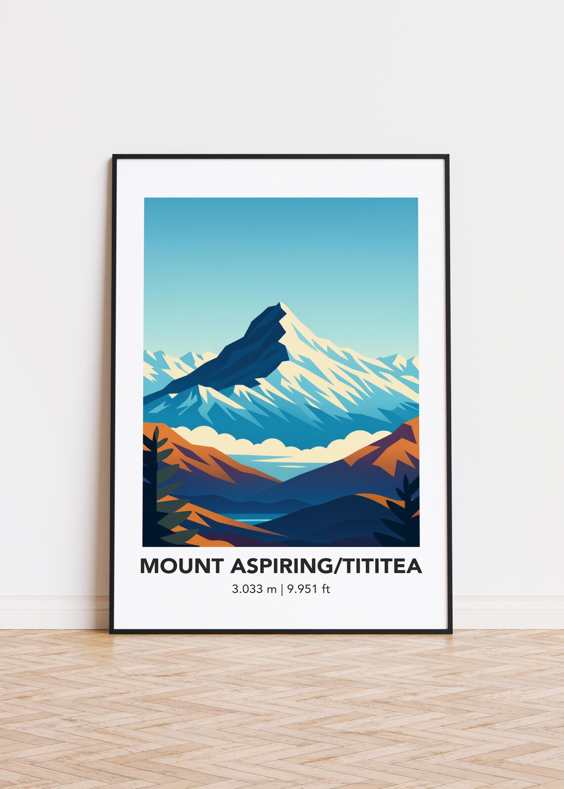 Mount Aspiring Tititea 3.033 m Snowy Peak Vintage Travel Art Poster