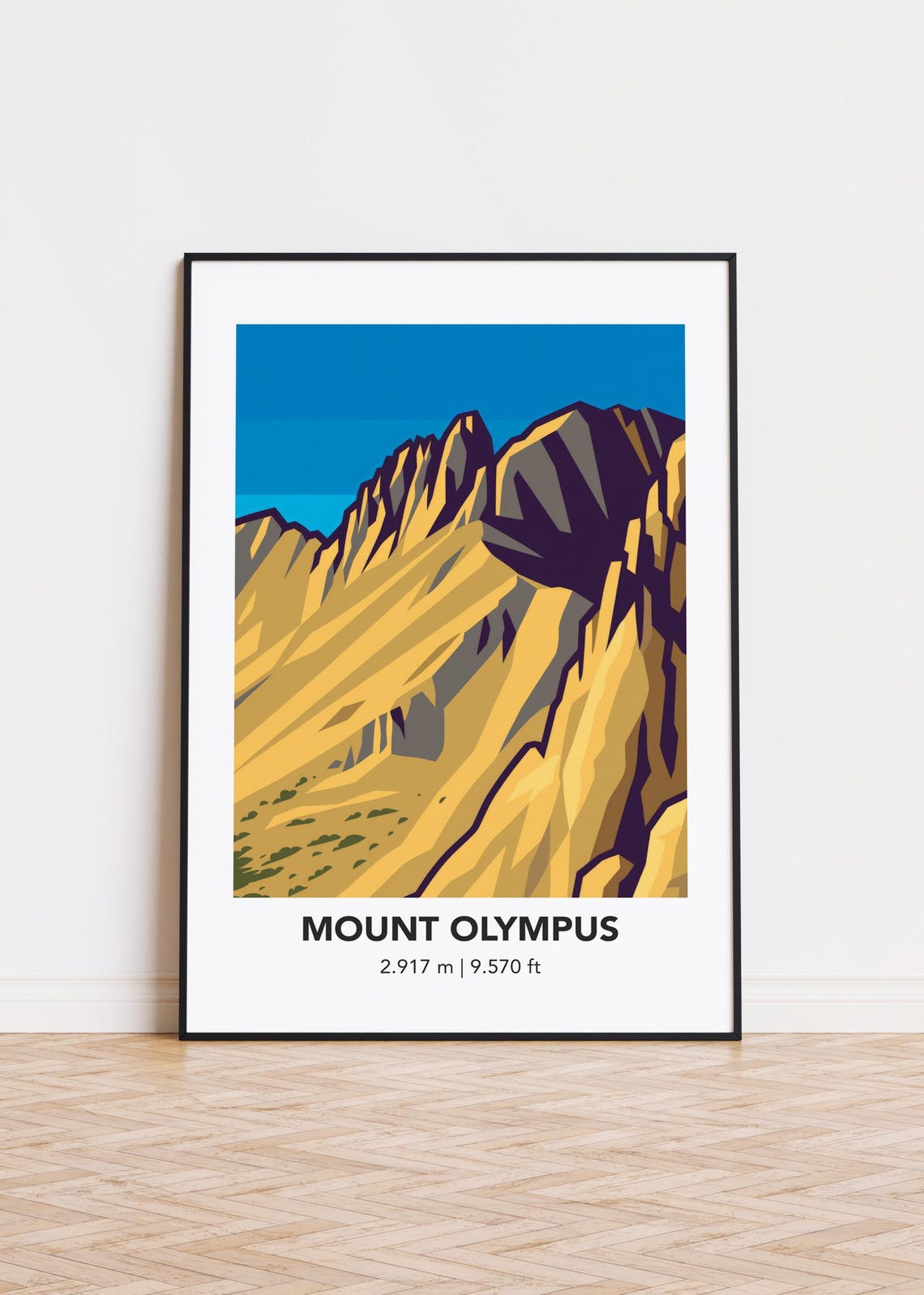 Mount Olympus Golden Ridge Blue Sky Minimalist Peak Travel Poster