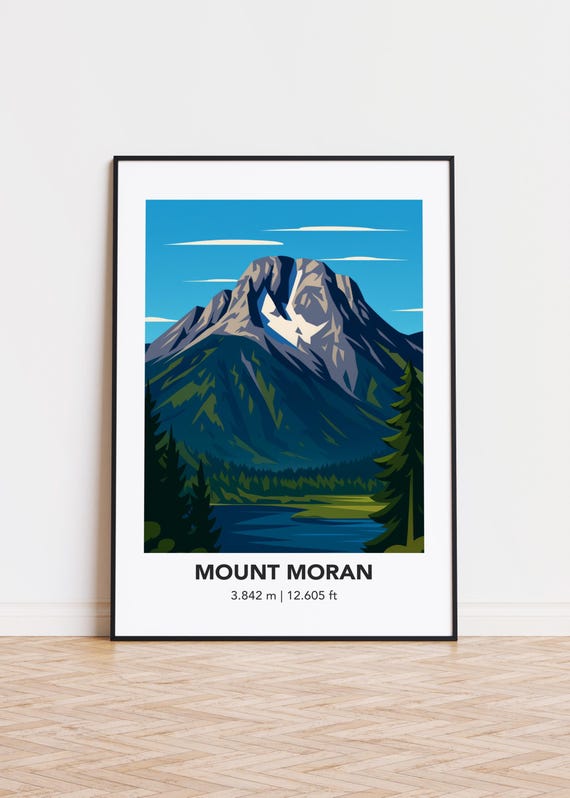 Mount Moran Print Mountain Illustration Art Poster
