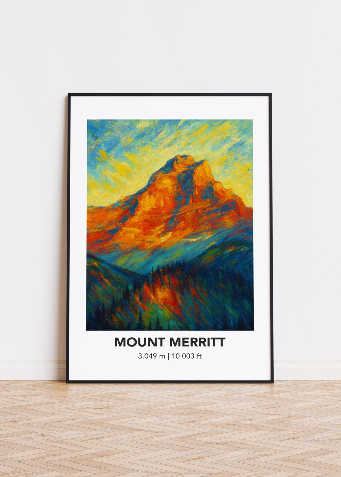 Mount Merritt Golden Sunset Peak Oil Painting Style Mountain Poster