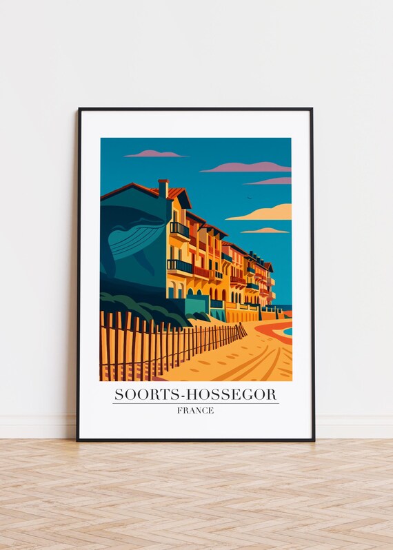Soorts Hossegor France Beach Houses Surf Town Colorful Travel Poster