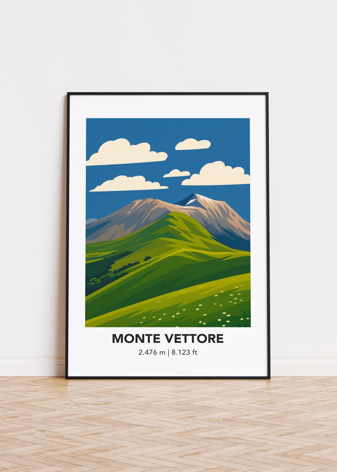Monte Vettore Green Rolling Hills Minimalist Travel Poster Art