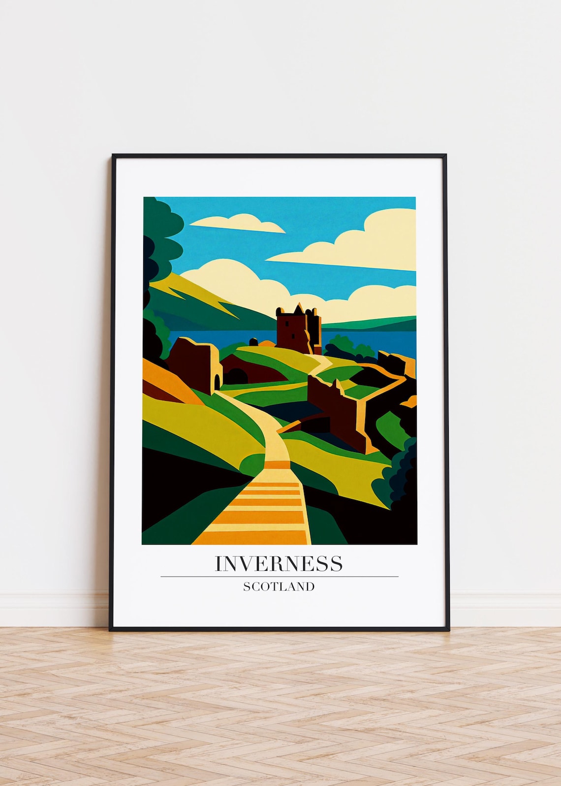 Inverness Scotland Travel Poster Castle Ruins Highland Decor