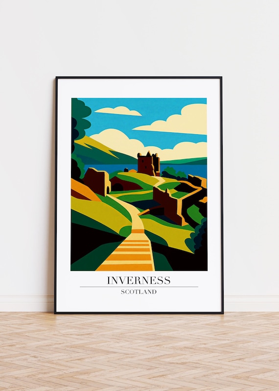 Inverness Scotland Travel Poster Castle Ruins Highland Decor