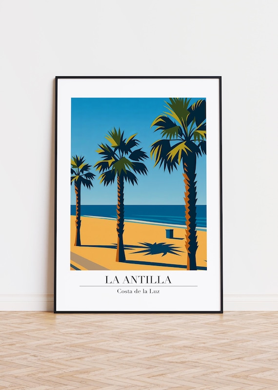 La Antilla Costa de la Luz Palm Trees Beach Vintage Travel Poster