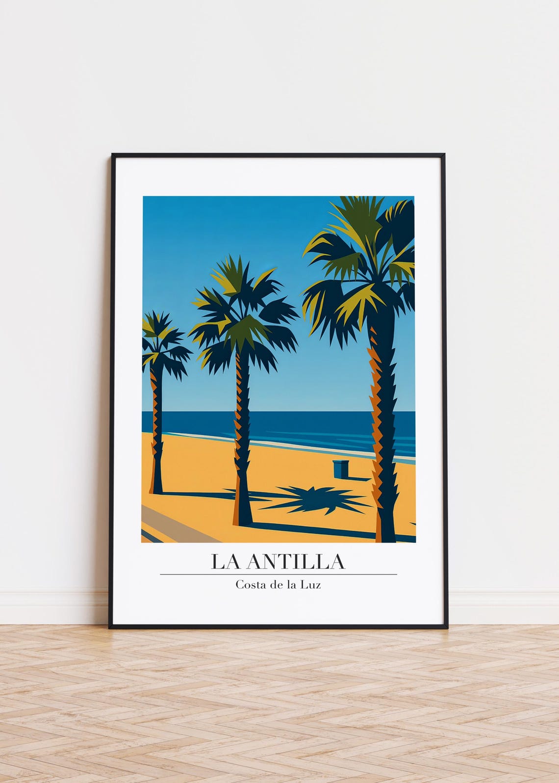 La Antilla Costa de la Luz Palm Trees Beach Vintage Travel Poster