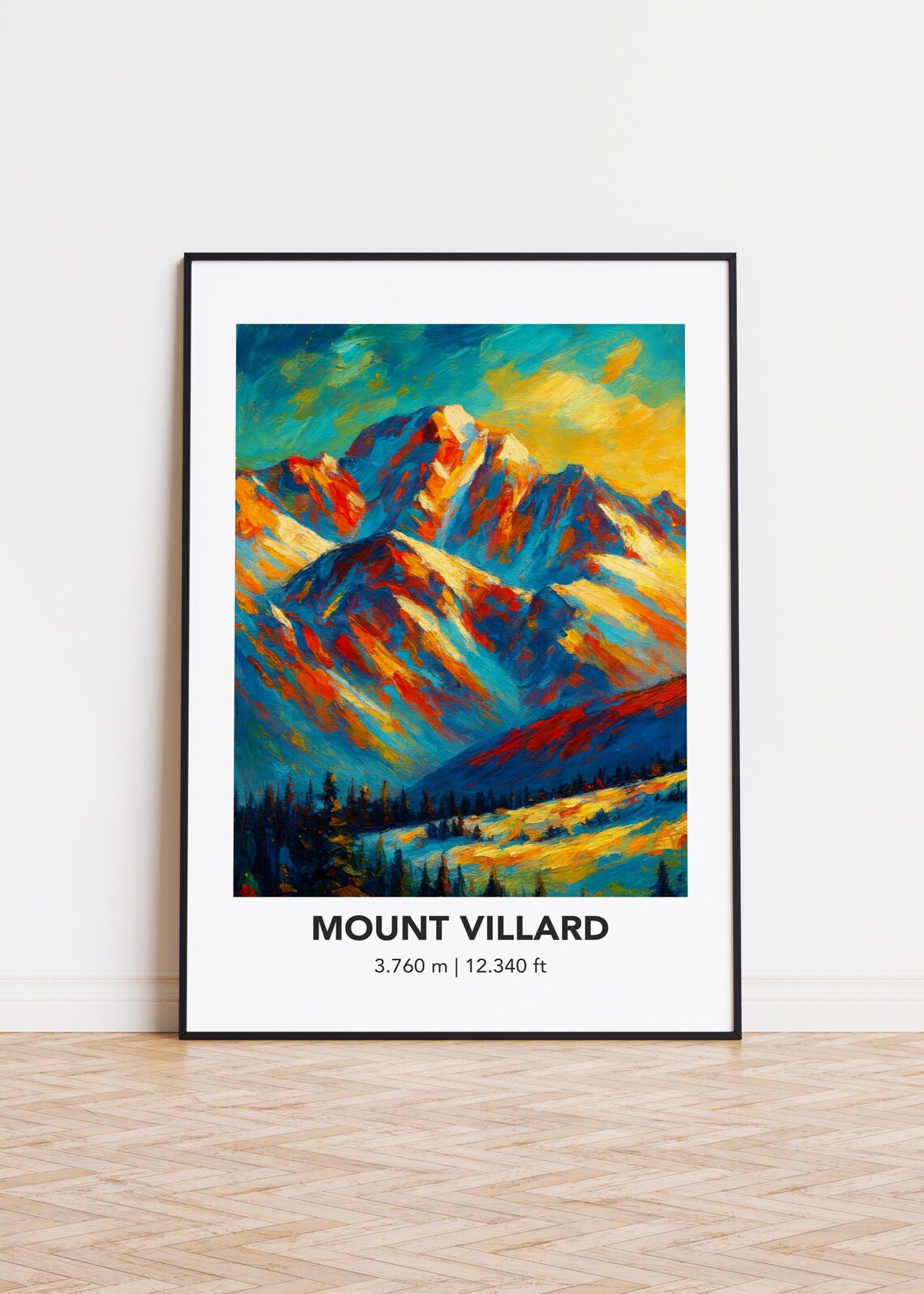 Mount Villard Golden Alpine Glow Oil Painting Mountain Vista Art Poster