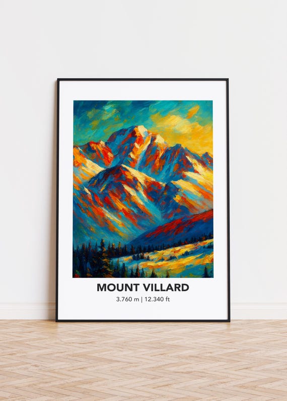 Mount Villard Poster Mountain Print Modern Oil Painting Style Art
