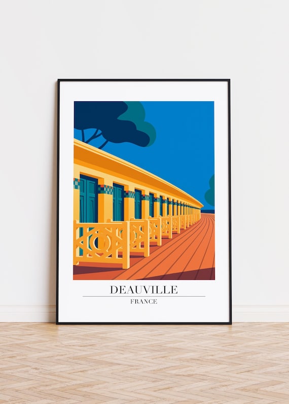 Deauville France Colorful Beach Cabins Boardwalk Vintage Travel Poster