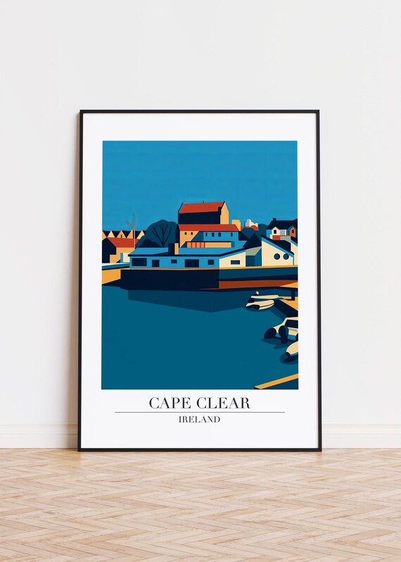 Cape Clear Ireland Colorful Harbor Houses Travel Poster Boats Art