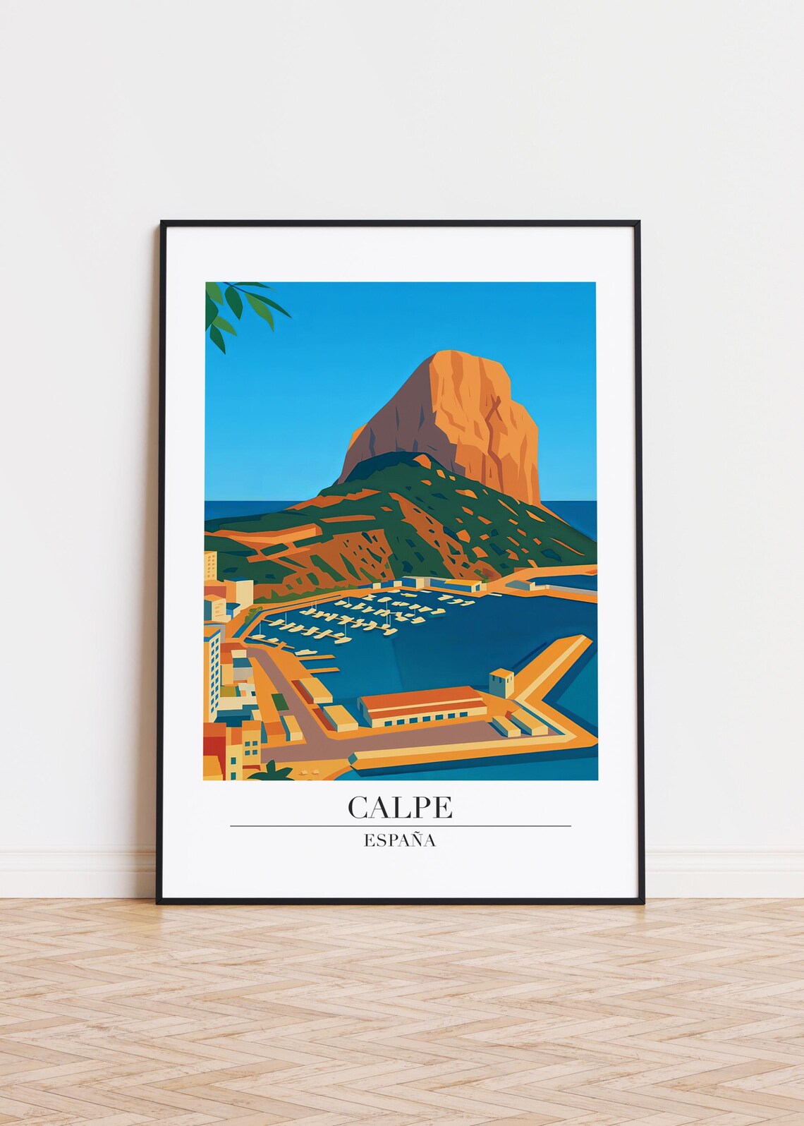 Calpe Spain Retro Travel Poster Ifach Rock Harbor Mediterranean Sea View Decor