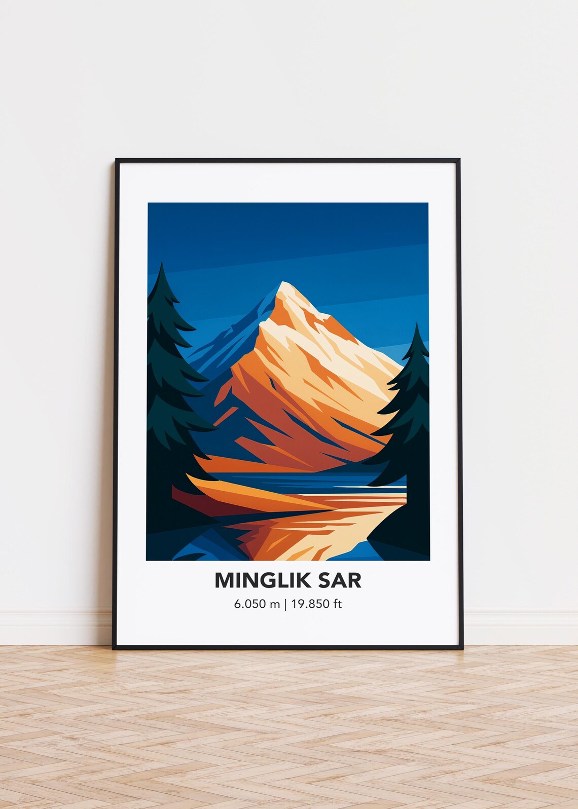 Minglik Sar Poster, Modern Mountain Illustration