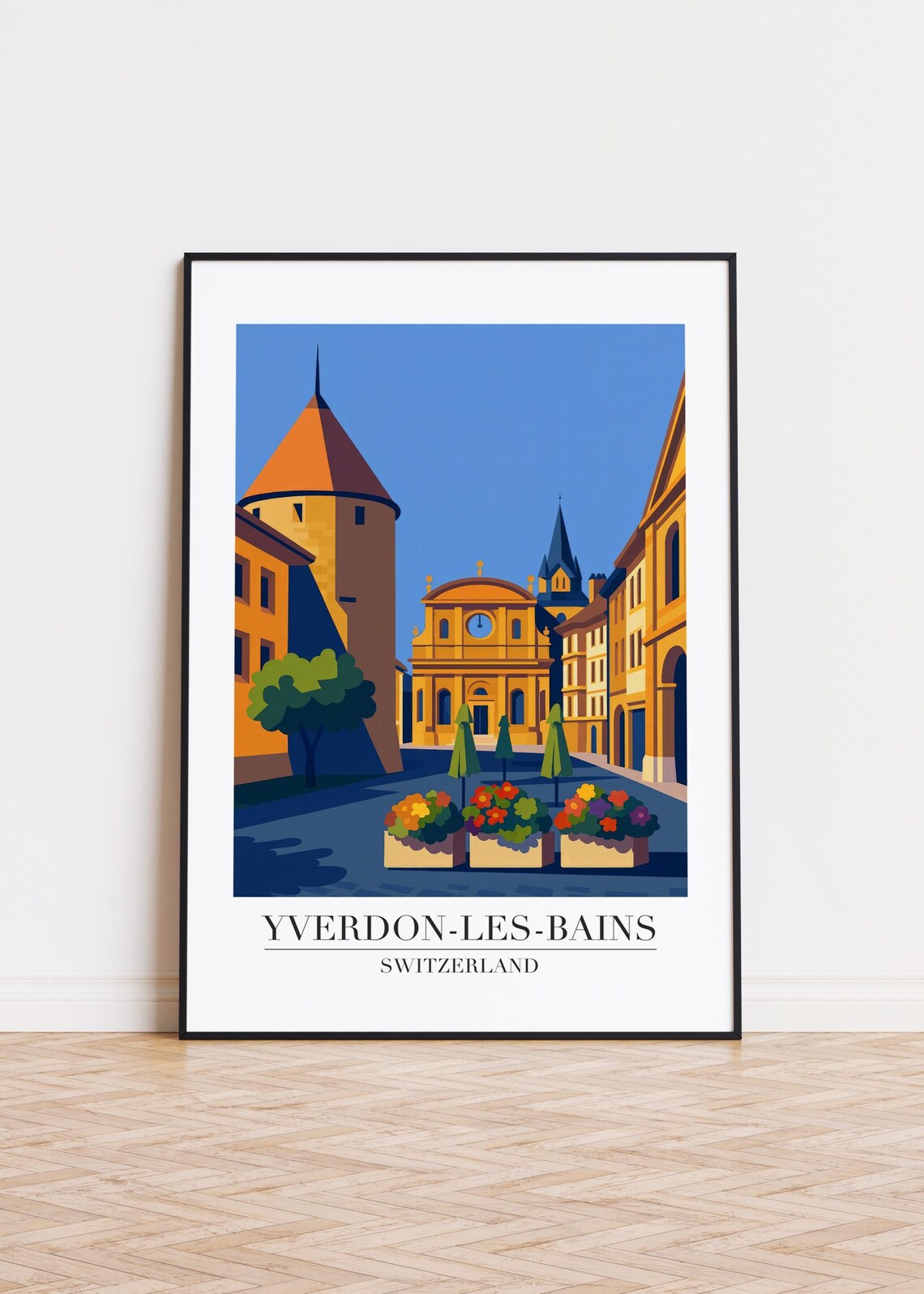Yverdonlesbains Switzerland Cityscape Travel Poster