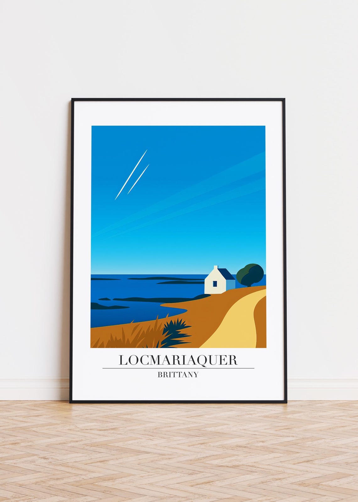 Locmariaquer Brittany White Cottage Sea Coast Vintage Travel Poster