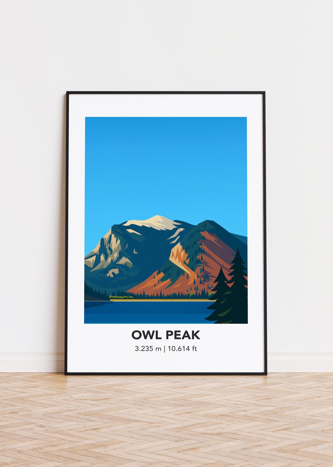 Owl Peak Mountain Illustration Poster Lake Pines 3235 Meters Height