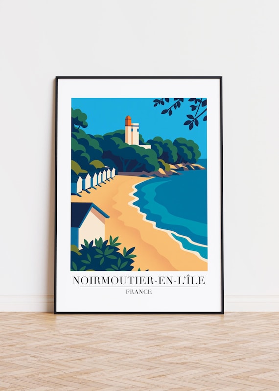 Noirmoutier France Beach Bathing Huts Lighthouse Coastal Poster