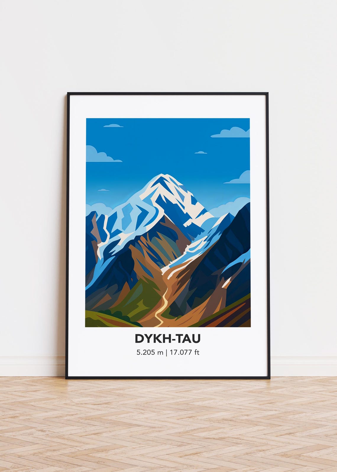 Dykh Tau Snowcapped Peak With Winding Valley Trail Mountain Poster