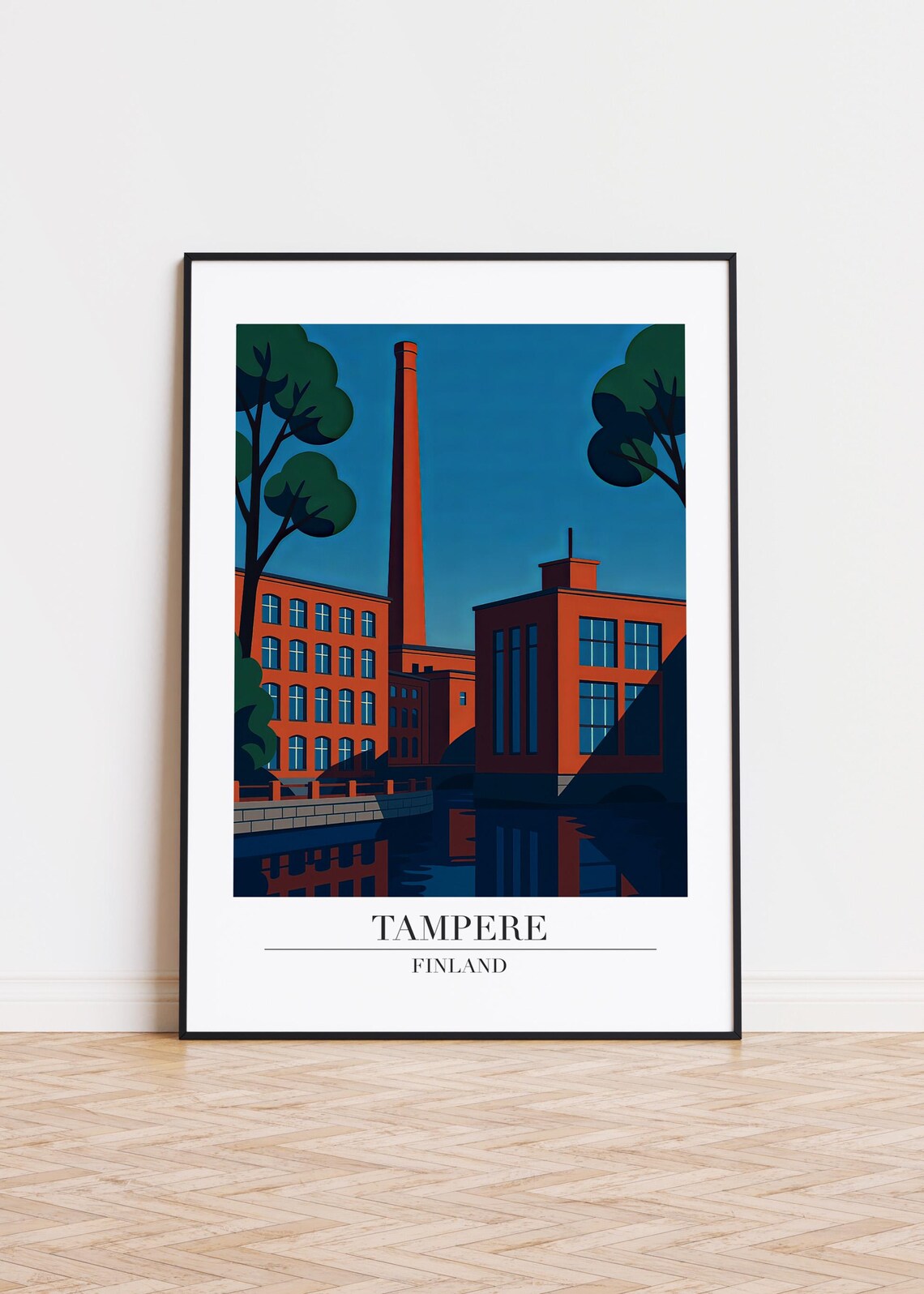 Tampere Finland Red Brick Industrial Mills Riverside Travel Poster