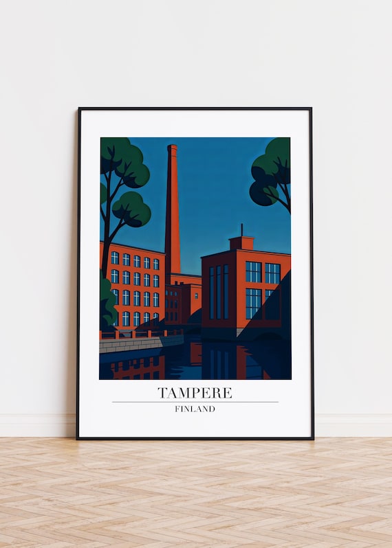 Tampere Finland Red Brick Industrial Mills Riverside Travel Poster