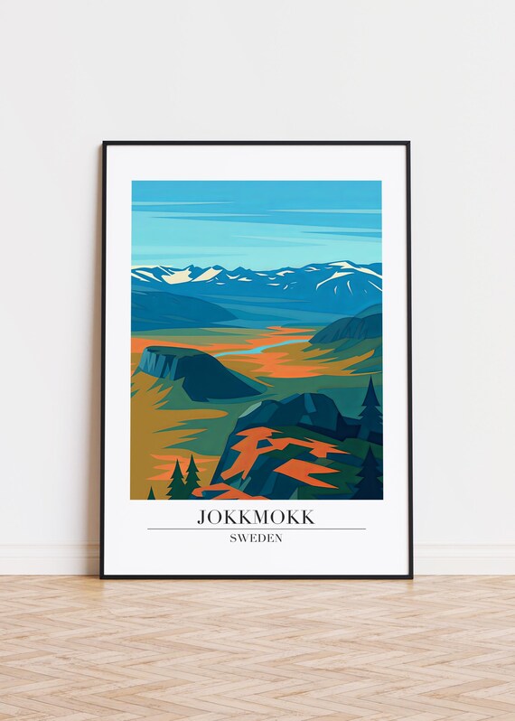 Jokkmokk Sweden Autumn Mountain Valley Landscape Travel Poster