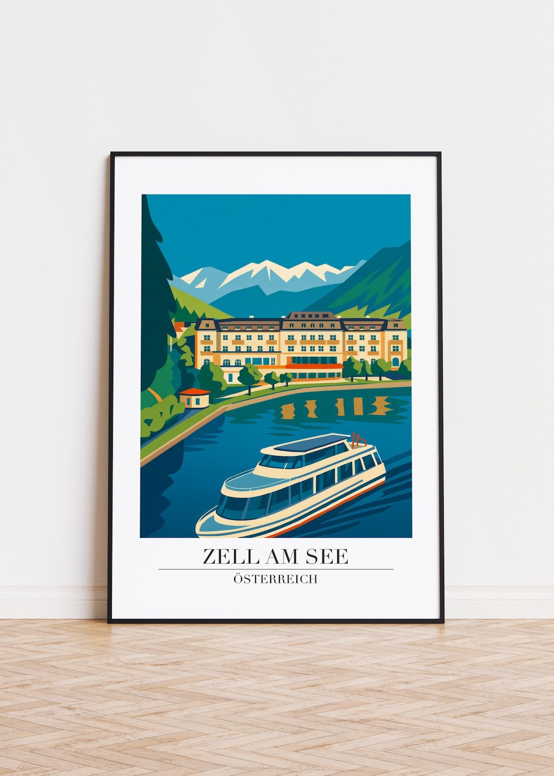 Zell Am See Austria Grand Lakeside Hotel Tour Boat Mountain Travel Poster