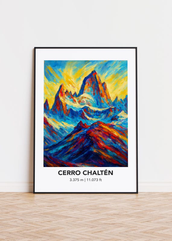 Cerro Chaltn Mountain Print Modern Oil Painting Style Poster