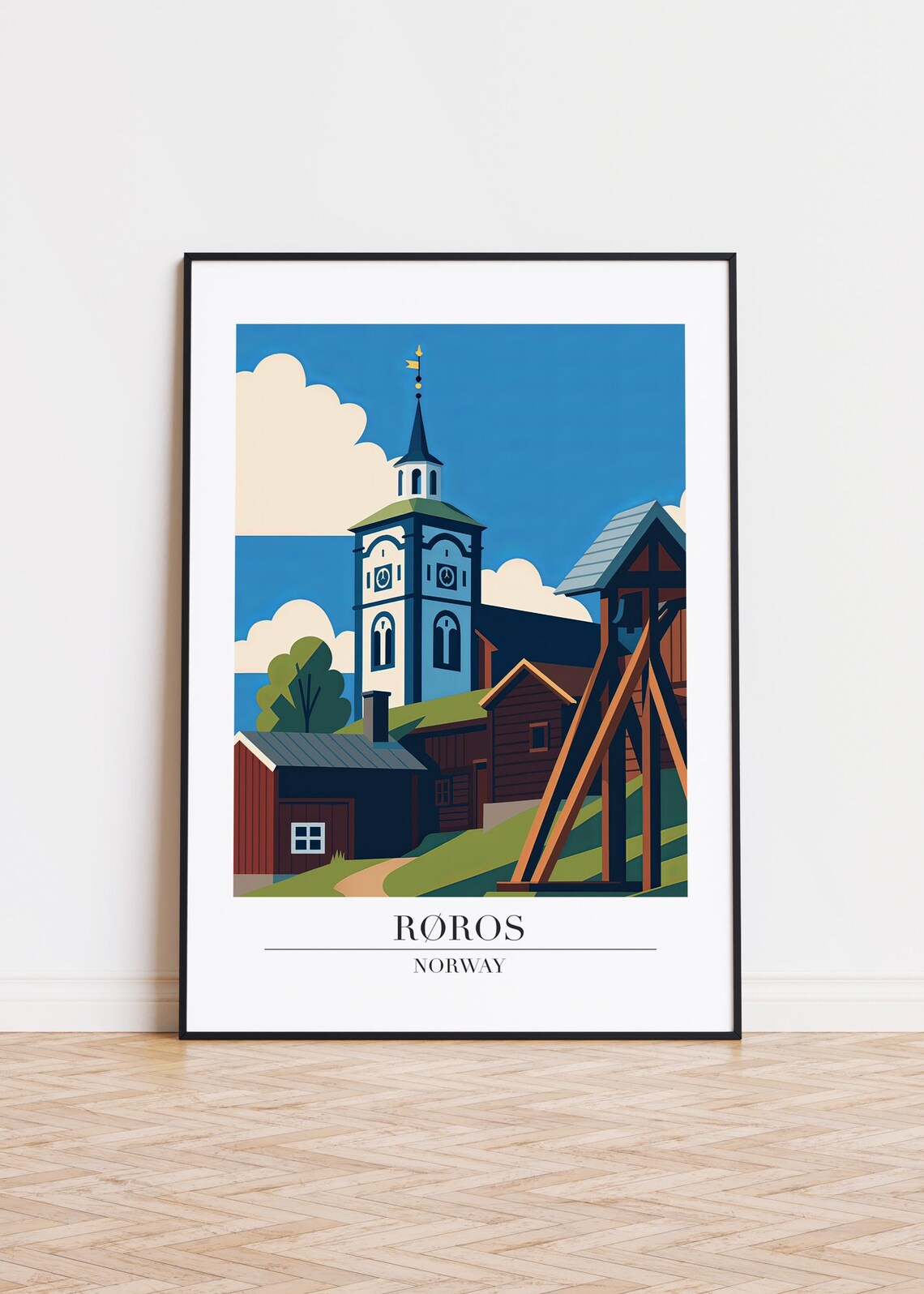 Røros Norway Church and Old Mining Town Scandinavian Travel Poster
