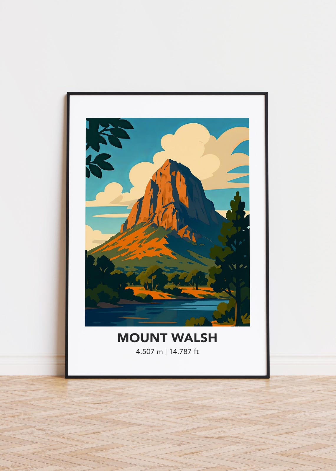 Mount Walsh Red Rock Peak Lake Sunset Mountain Landscape Poster