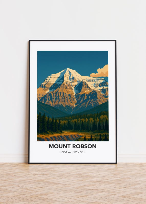 Mount Robson Poster Mountain Illustration Nature Art Print
