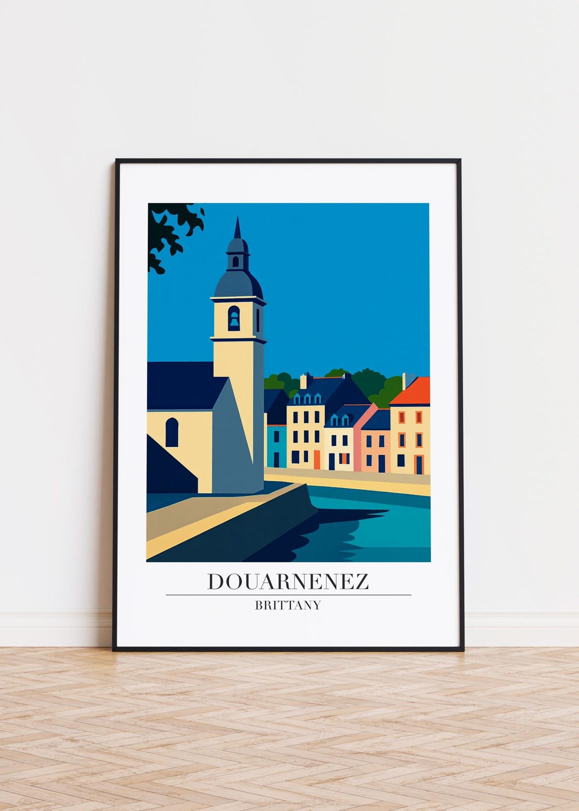 Douarnenez Brittany Bell Tower Harbor Vintage Travel Art Poster