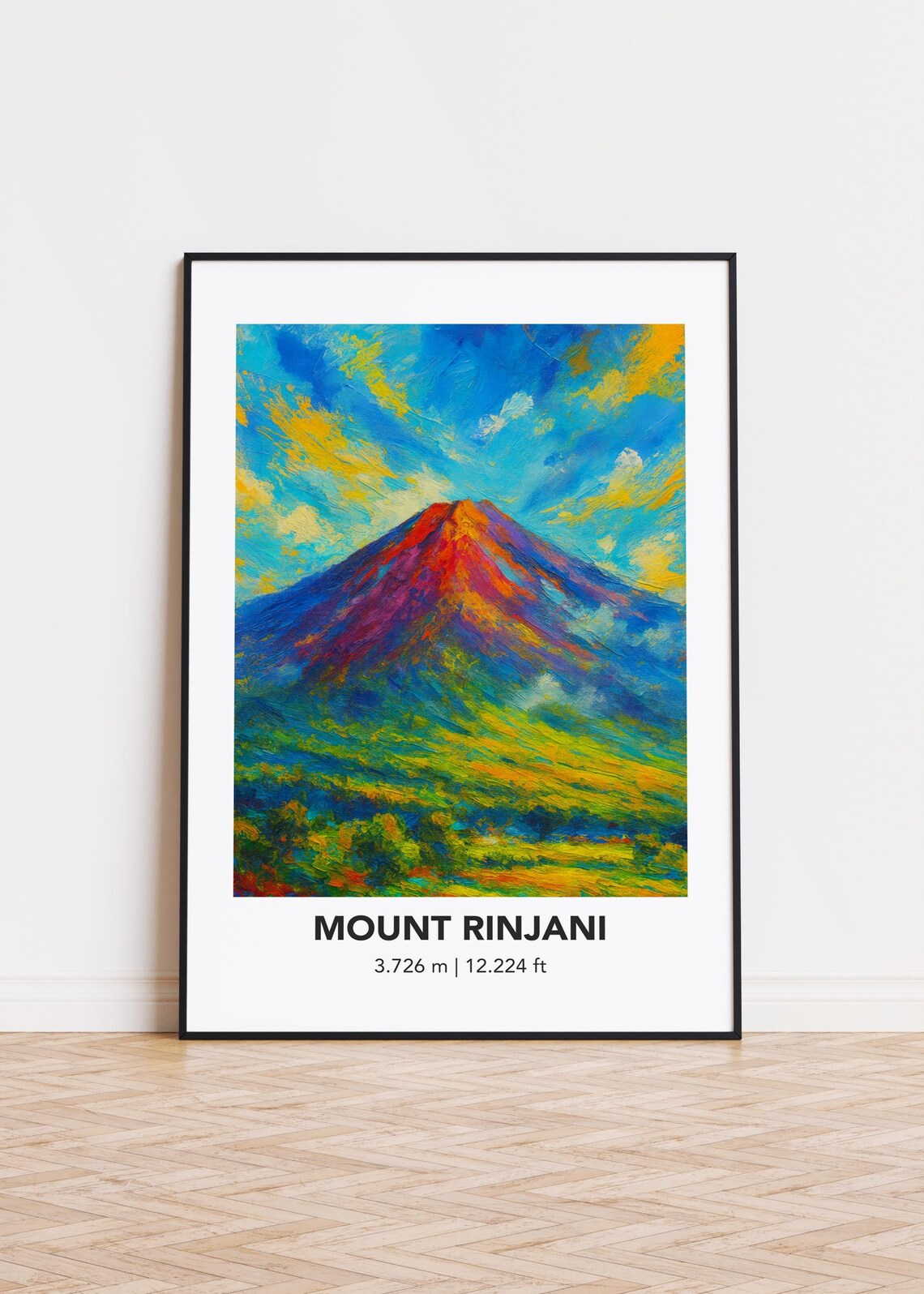 Mount Rinjani Volcano Peak Fiery Oil Painting Landscape Art Poster