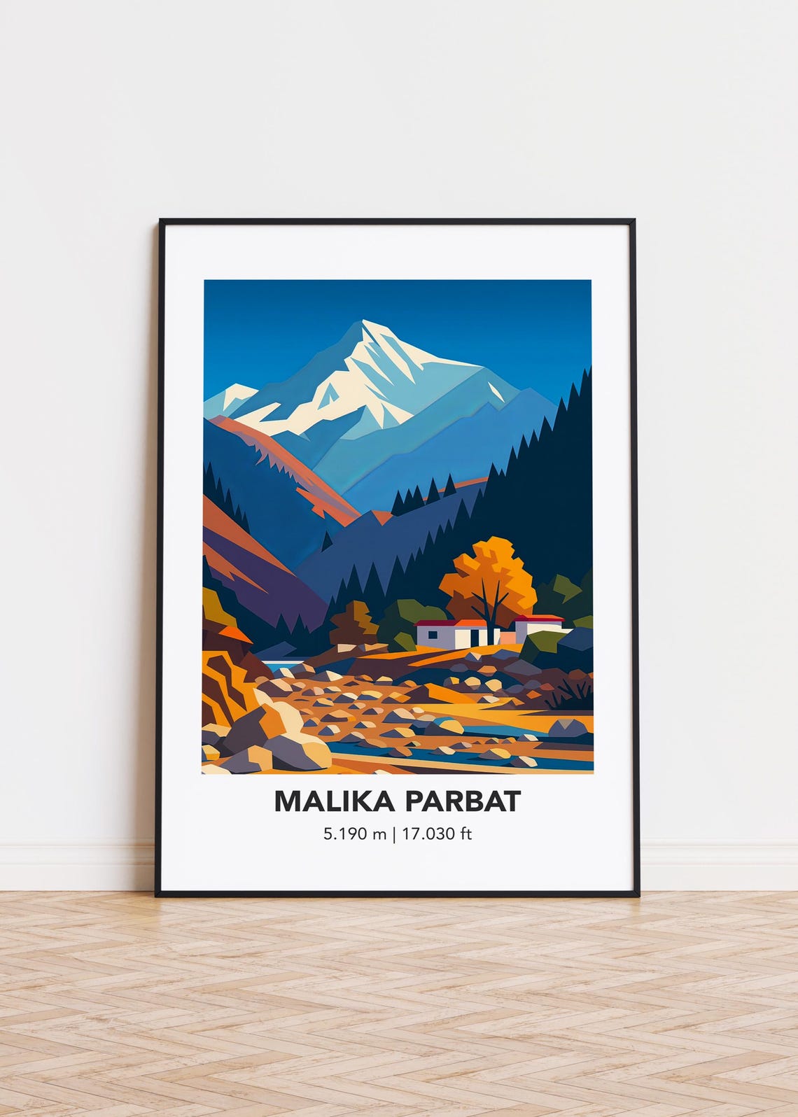 Malika Parbat Mountain Valley Travel Illustration Scenic Poster