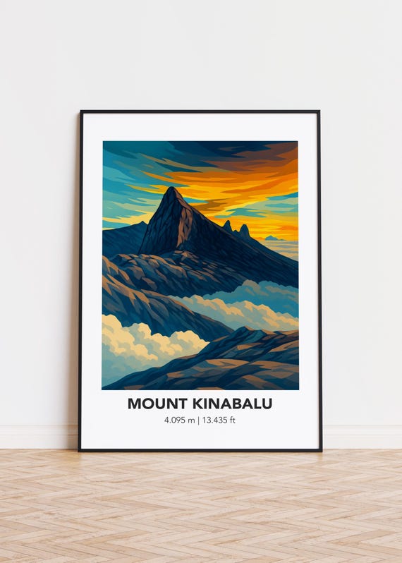 Mount Kinabalu Poster Semigloss Mountain Illustration