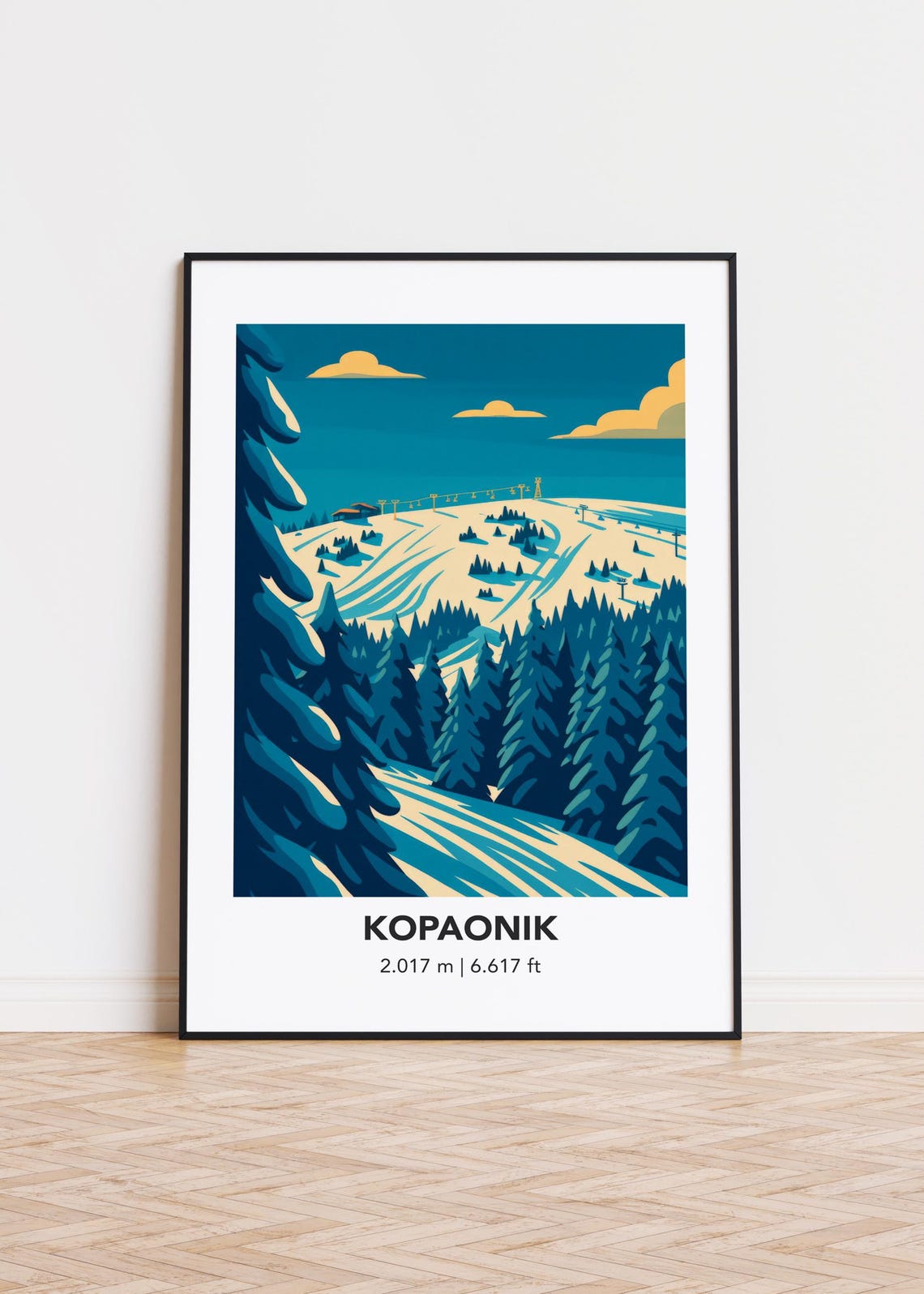 Kopaonik Illustrated Ski Resort Slopes Winter Mountain Poster