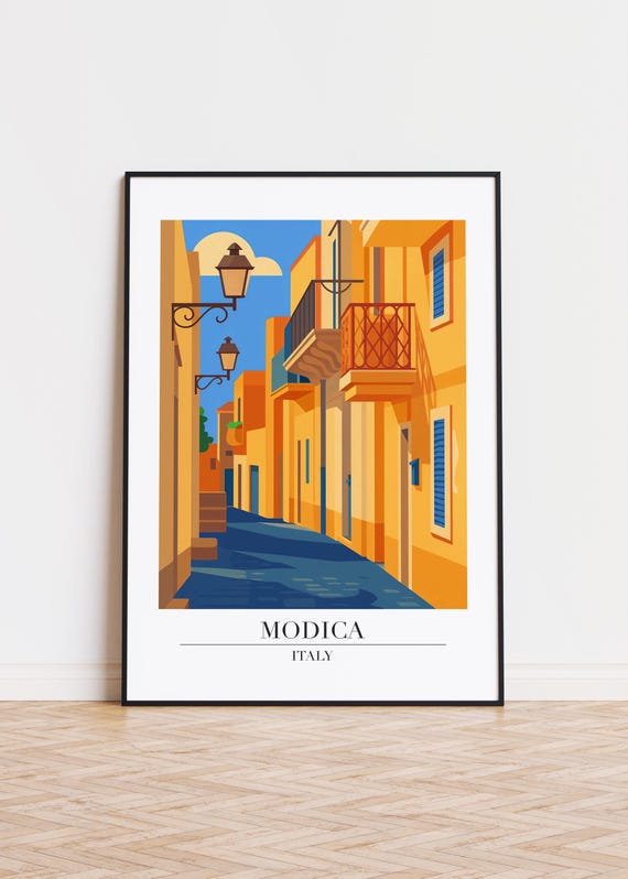 Modica Italy Poster Modern City Skyline Art Print