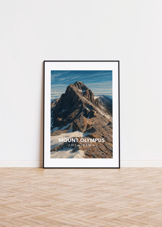 Mount Olympus Poster Mountain Illustration Art Print