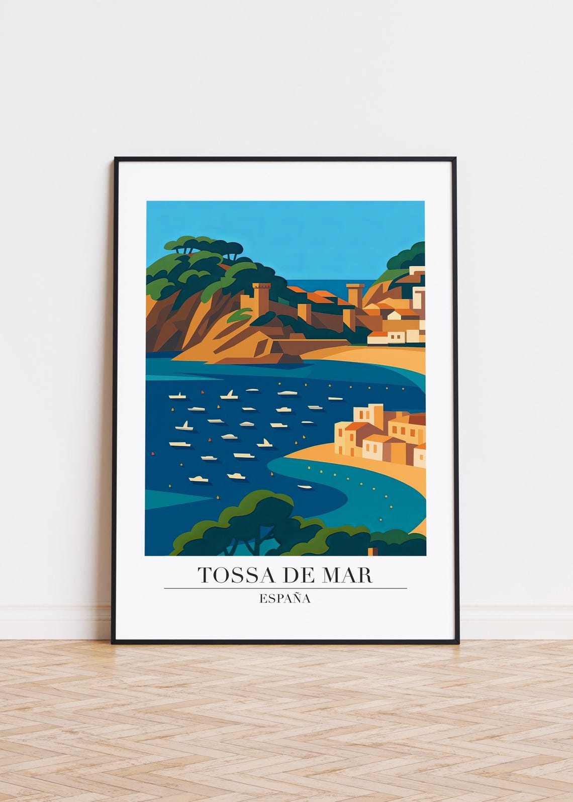 Tossa de Mar Spain Cliff Castle Sailboat Bay Retro Travel Poster
