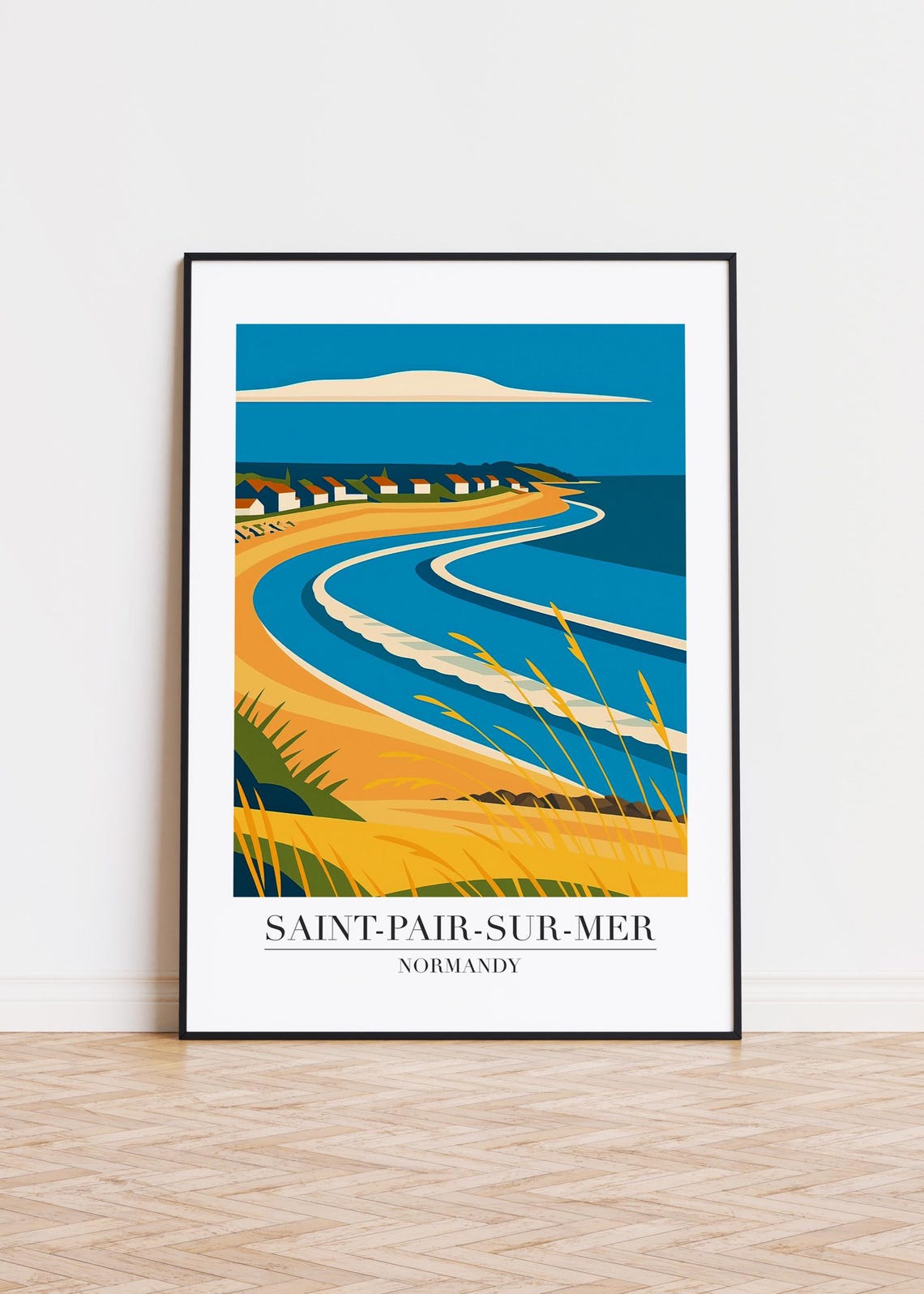 Saint-Pair-sur-Mer Normandy Curved Sandy Beach Travel Art Poster