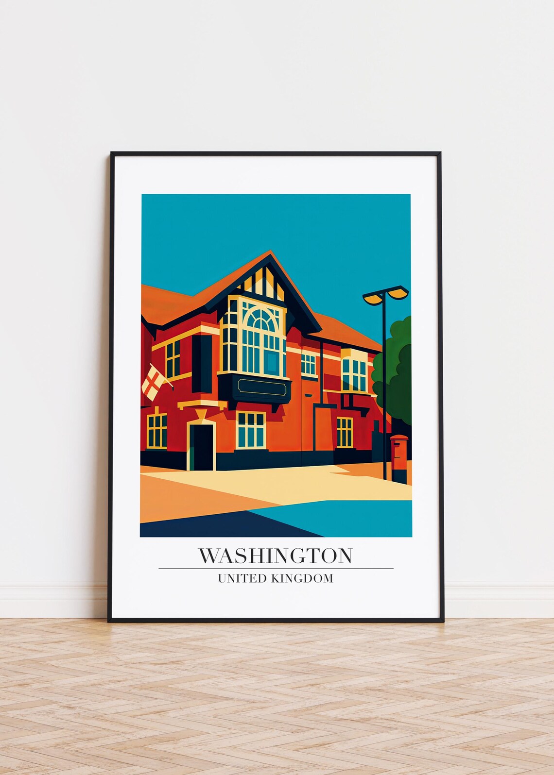 Washington United Kingdom Historic Red Brick Pub Travel Poster