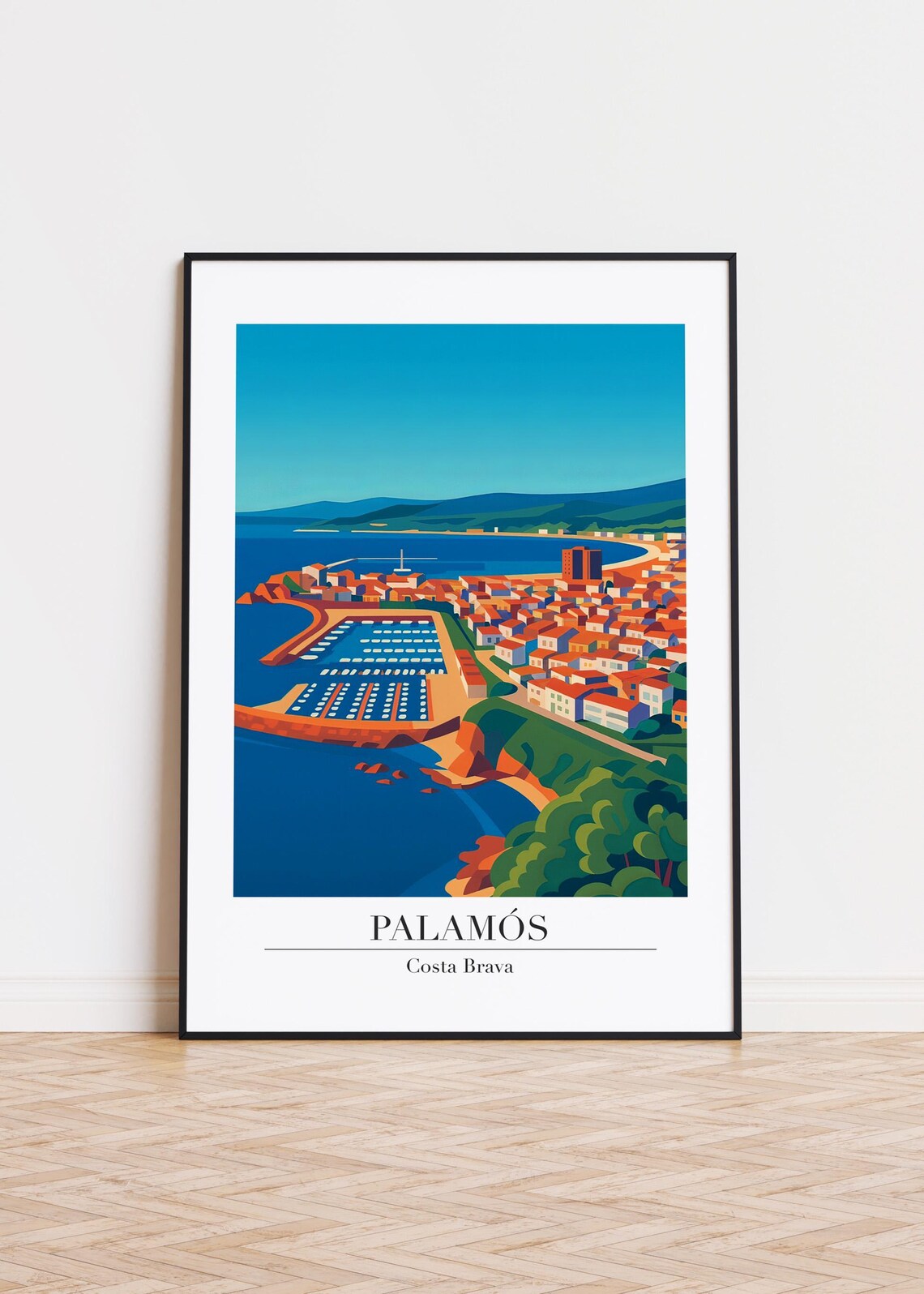 Palamos Costa Brava Marina Bay Aerial View Retro Travel Poster