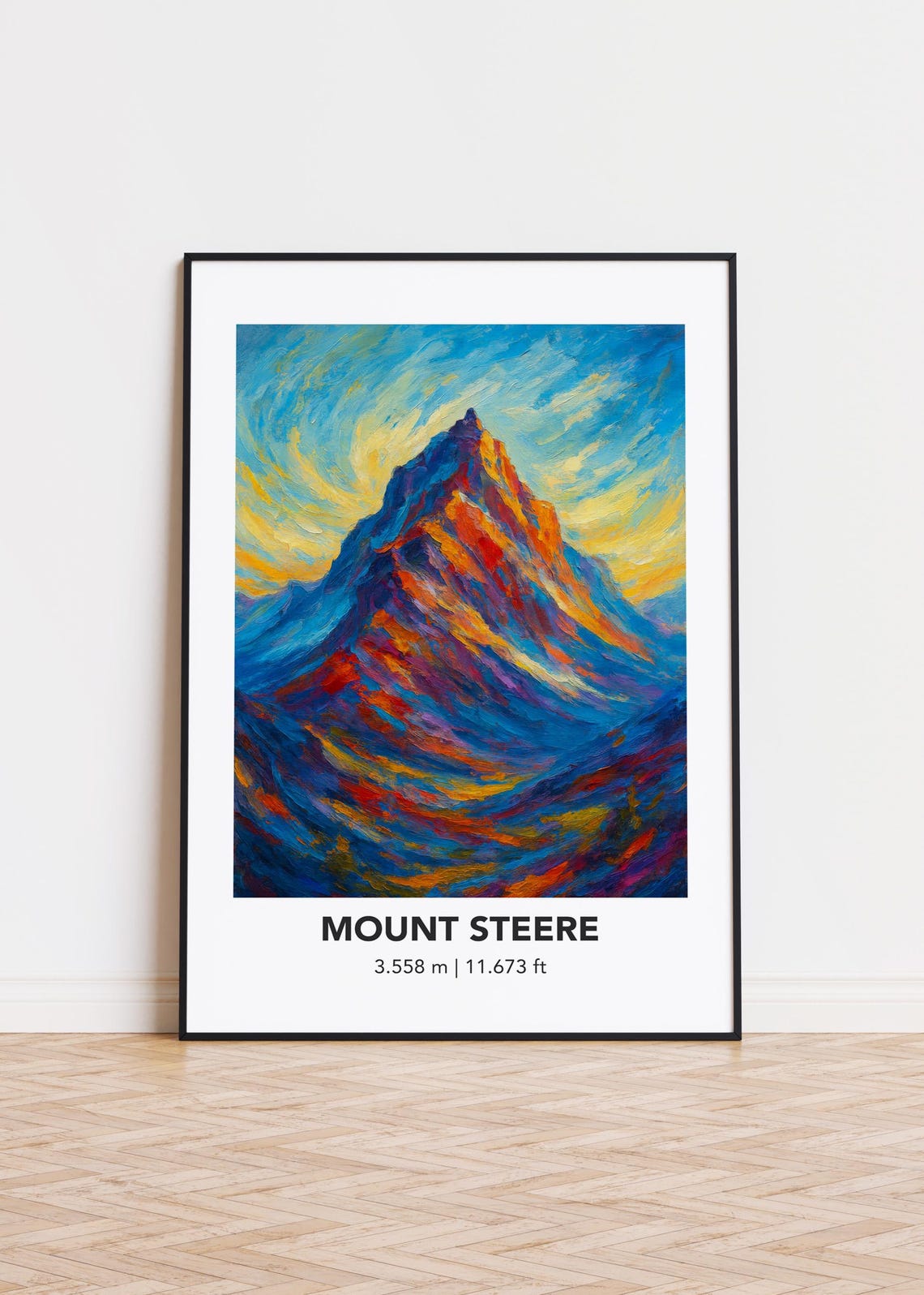Mount Steere 3558m Elevation Oil Painting Mountain Peak Poster