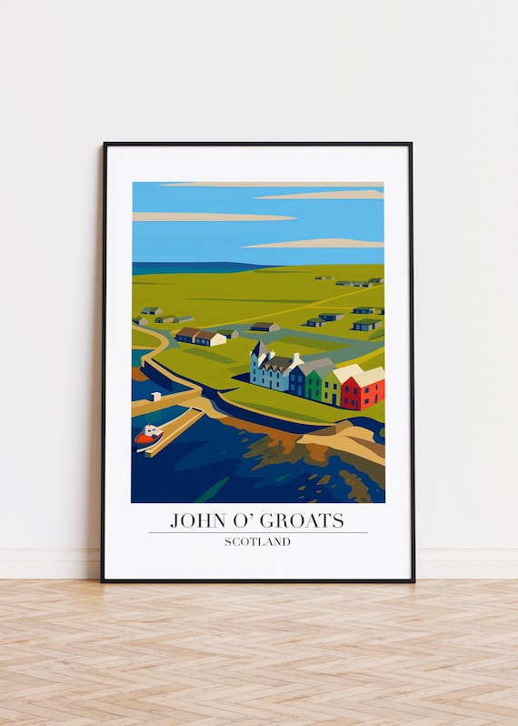 John O Groats Scotland Harbor Colorful Houses Coastal Poster