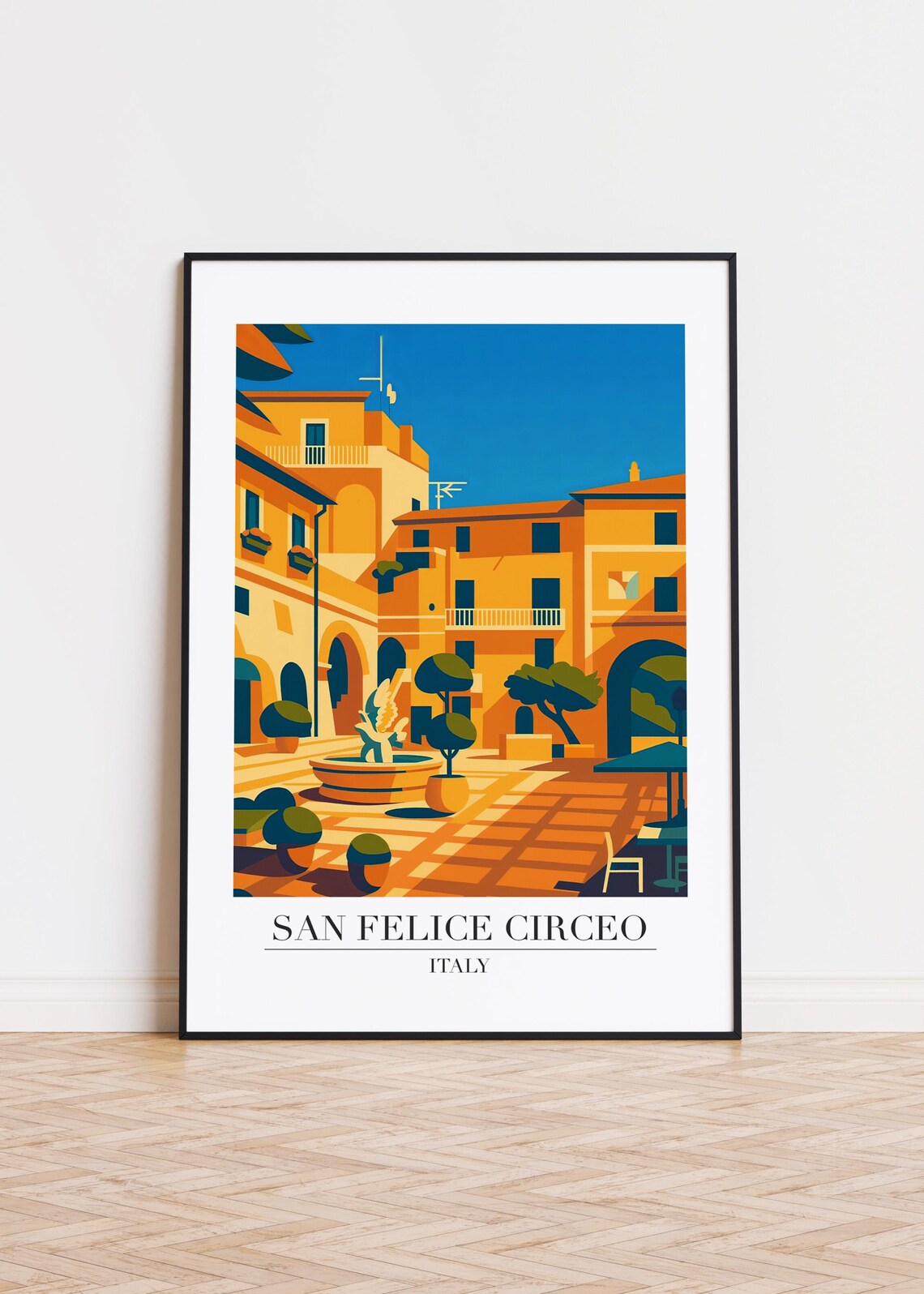 San Felice Circeo Italy Sunlit Piazza Modern Travel Art Poster