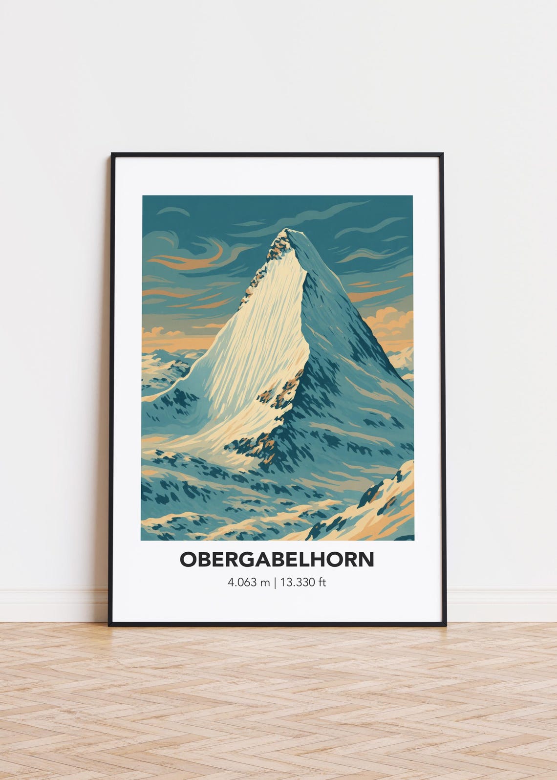 Obergabelhorn Alpine Snow Peak Vintage Mountain Travel Poster