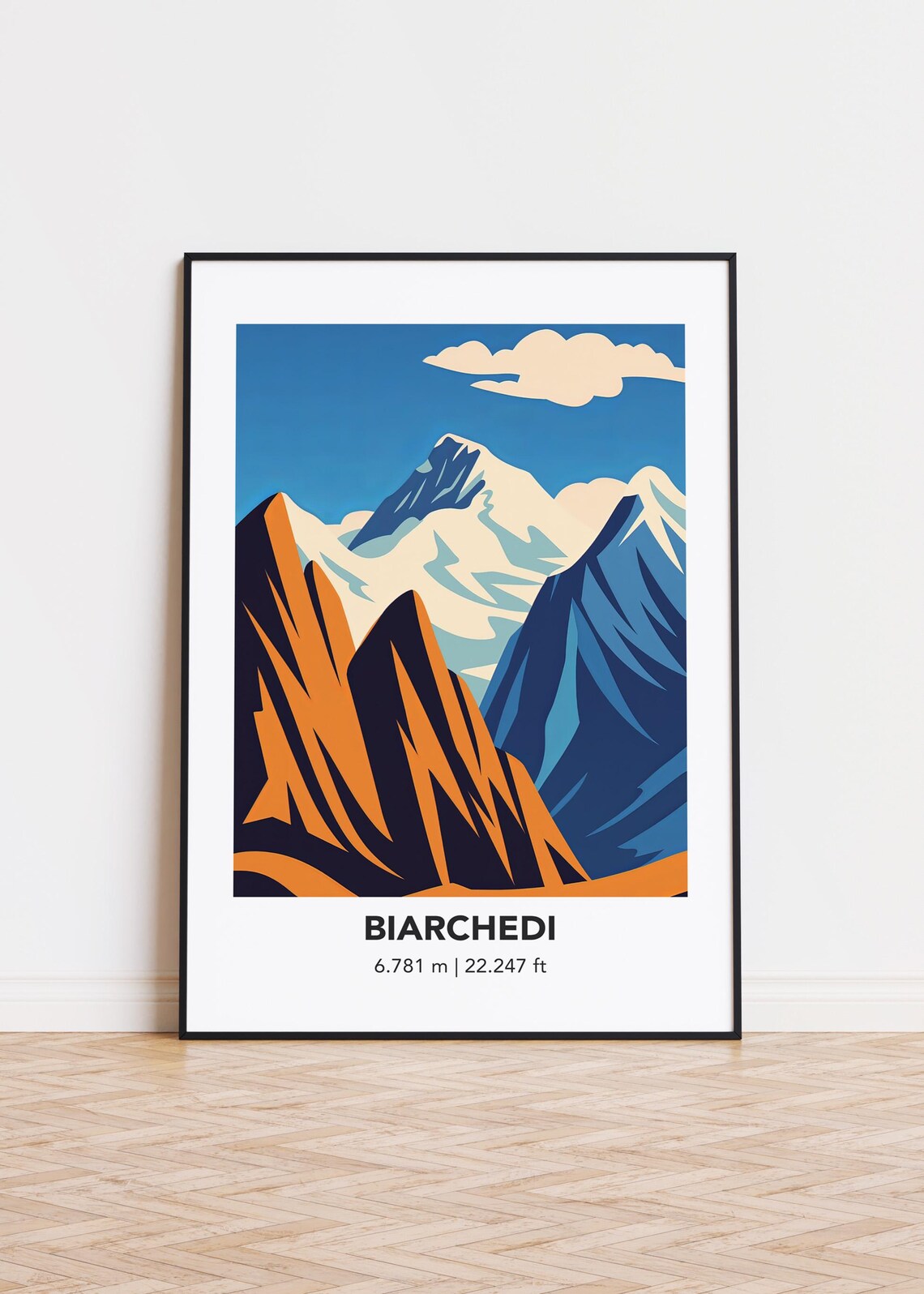 Biarchedi 6.781 m Peak Snowy Ridge Geometric Mountain Art Poster