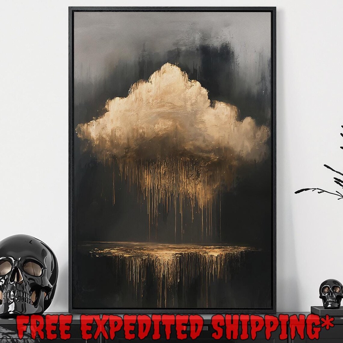 Golden Cloud Raining Gold Abstract Surreal Dark Mystical Ethereal Wall Poster