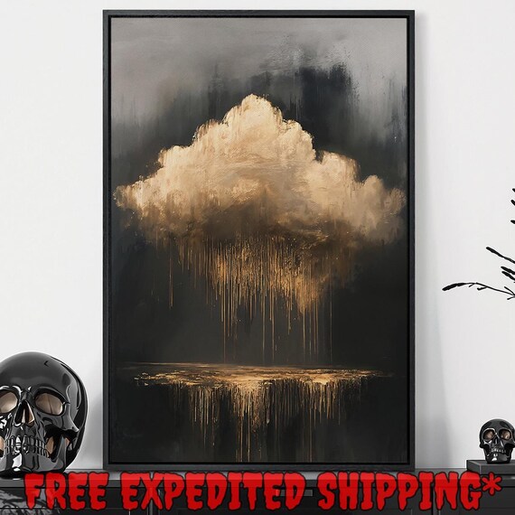 Golden Cloud Raining Gold Abstract Surreal Dark Mystical Ethereal Wall Poster
