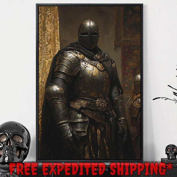 Knight In Armor Framed Wall Art Strength Warrior Painting Print Medieval Fantasy Decor History Poster Gift Ready To Hang