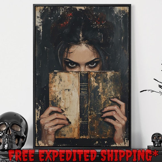 Creepy Girl Reading A Book Print Lover Gothic Literature Decor Mysterious Dark Cottagecore Poster Ready To Hang Framed Wall Art