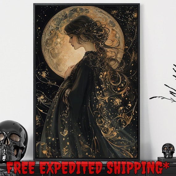 Woman And Full Moon Framed Wall Art Greek Goddess Painting Print Feminine Energy Decor Constellations Poster Gift Ready To Hang